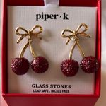 Piper  K Red 🍒 Cherry Earrings with Gold Bow Photo 1