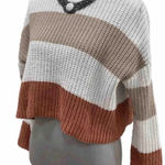 Anthropologie Moon & Madison XS sweater cropped, beige tan rust striped White Photo 0