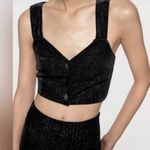 ZARA Women’s Festive Days Black Velvet w/Metallic Threa Button-Up Crop Top L Photo 0