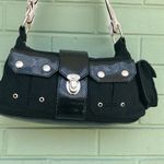 Forever 21 Black canvas shoulder bag with black and white stripe wide strap Photo 3