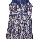 Francesca’s Lace High Neck Sheer Panel Dress Blue‎ Nude Medium Blue Photo 0