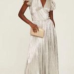 Shoshanna  Hera Plisse Metallic Pleated Short Sleeve V-Neck Maxi Dress Size 6 Photo 0