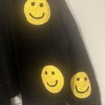 NWT Luna Ivy Puff Smiley Face Open Front Cardigan Chunky Oversize Black Size XS Yellow Photo 3