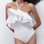 ZARA  NWT white ruffled rib bodysuit corset Sz L stretchy Photo 0