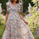 Lost + Wander  Florescence Midi Dress in Yellow Purple Floral One Size NWT Photo 0