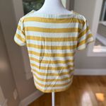 J. Crew Yellow White Striped Brass Button Boat Neck Boxy Cotton Tee Shirt Sz S Photo 2