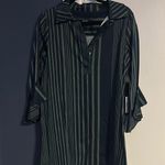 Badgley Mischka  nwt $395 Dark Green Striped Shirt gorgeous floral back size 10 Photo 0