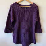 AQUA Purple Open Knit Crochet Pullover Sweater Photo 0