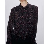 ZARA  Black Sheer Floral Print Blouse Red Chiffon Romantic Goth Victorian Ruffles Photo 2