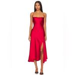 ASTR The Label Gaia Red Satin Slip Dress Midi Thigh Slit Medium Sexy Going Out Photo 5