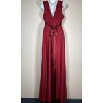 Azazie  Burgundy Bridesmaid Wedding Dress V-Neck Tie Waist Maxi Dress Size A10 Photo 3