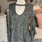 Penelope Project Sweater Heather Black Flowy Bell Waterfall Sleeves Choker Neck Size XS Photo 8