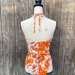 Cupshe Woman’s Orange and White Floral One Piece Plunge Halter Swimsuit Size L Photo 4