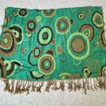 Vintage Silk Blend Women's Green Geometric Pashmina Shawl Wrap Fringe Accents Photo 2