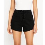 Indah  Black Lace Up Front High Waisted Frayed Hem Casual Shorts Size Large Photo 0