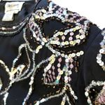 Oleg Cassini  Vintage Beaded Embellished Black Silk Floral Top Formalwear Blouse Photo 4