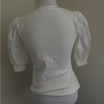 Elie Tahari  White Puff Sleeve V Neck Button Down Pima Cotton Shirt Top Women’s S Photo 2