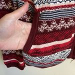 Loft  Escapade Full Zip Fair Isle Cotton Cardigan Sweater (Sz S) Red & White Photo 5