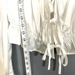 Kittenish  White Satin Tie Front Long Sleeve Cinched Cropped Trendy Top S Photo 3