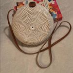 Round Woven Straw Crossbody Bag White Photo 4