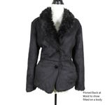 Vintage Y2K Plus Size 1X Black Shag Penny Lane Coat Faux Suede Goth Rocker Photo 3