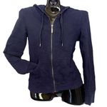 Norma Kamali Navy Blue Raw Hem Zip Hoodie Sweats Jacket Photo 0