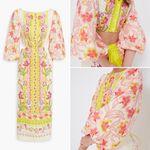 Saloni Aphrodite Borders Neelam Linen Maxi Dress Size 6 Yellow Photo 3
