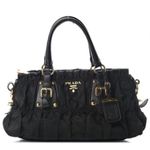 Prada Tessuto Gaufre Nylon Black Satchel Bag – Pleated, Leather Trim Photo 0