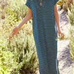 Matilda Jane Set Sail Maxi Dress Teal Blue Green White Striped Pockets VNeck XL Photo 0