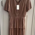 Skies Are Blue  Blush Champagne Tiered Maxi Dress Pleated Party Holiday Small NWT Photo 0