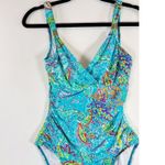 LRL Ralph Lauren Womens Swimsuit Blue Floral Paisley V Neck One Piece Boho M Size M Photo 2