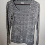 32 Degrees Heat Long Sleeve Top T-Shirt Gray Snowflake Striped White Print Photo 0