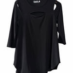 Sympli Canada Womens Black Cutout Tunic 3/4 Sleeve Top Size 12 Stretch Lagenlook Photo 0