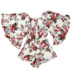 LPA  Anthropologie Linen Off Shoulder Romper Floral Summer Rose Bouquet Size XS Photo 5