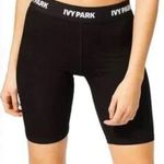 Ivy Park  Womens Black Biker Shorts M Compression Spell Out Waist Knee Length Photo 0