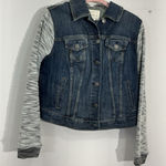 Torrid Womans  Size 00 Blue Jean Biker Jacket Knit Grunge Hood & Sleeves Photo 0