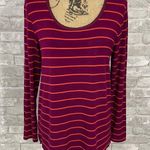 Bordeaux  Striped Chiffon Back Long Sleeve Top Photo 0