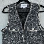 Urban Revivo Women Tweed Speckled Embroidery Pearl Buttons Vest Size 4 Y2K Retro Black Photo 6
