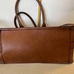 London Fog  Tan/Brown Faux Leather Crossbody Double Handle Bag EUC Photo 3