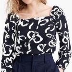J.Crew  Square-neck long-sleeve top in brushstroke floral 365 crepe Sz 10 Navy Photo 0