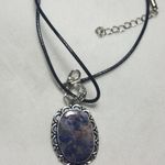 Gorgeous Sodalite natural gemstone 925 Sterling silver Pendant whit 18" in long Leather cord Photo 2