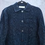 Valerie Stevens  Blue Chenille Knit Granny Preppy Cozy Cardigan Sweater Large Photo 2