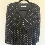ZARA Long Sleeve Babydoll Mini Dress Black and White Polka Dot Chiffon Small Photo 3