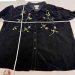 Quacker Factory  Black Velvet Floral Embroidery Rhinestones Button Shirt Size 3X Photo 8