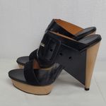 Sergio Rossi  Suede Leather Buckle Wood Platform Cone Heels Slides Sandals Sz 37 Photo 13