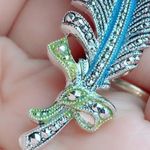 WEST GERMANY Signed Feather Vintage Faux Marcasite Pin Brooch Mid Century MCM Photo 2