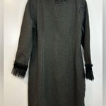 J.Crew Longsleeve Grey Sheath Drews with Black Velvet Tulle Cuffs Size Medium Photo 2