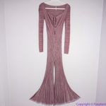 Free People NEW  Pink Long Sleeve Knit Flare Pleated Lady Luck Jumpsuit, L‎ Photo 2