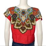 Walker Boutique Boho Floral Tie Front Crop Top Red Multicolor Festival Size S Photo 4