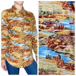 Vintage 70’s Cottage Farm Fall Halloween Pumpkin Button Down Shirt Orange Photo 1